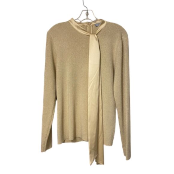 ANTONIO MELANI Sweaters - NWT Antonio Melani Gold Metallic Thread Satin Tie Sweater Sz XL Holidays High Nk
